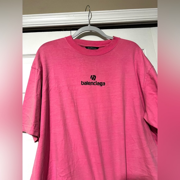 100% Authentic Balenciaga Pink Oversized logo T-shirt premium high quality Tee - Picture 7 of 9